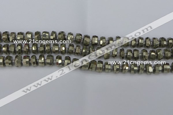 CRB597 15.5 inches 6*10mm faceted rondelle pyrite beads