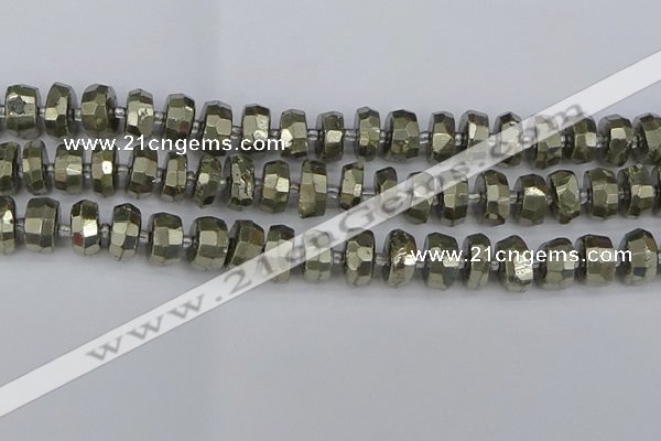 CRB598 15.5 inches 7*12mm faceted rondelle pyrite beads