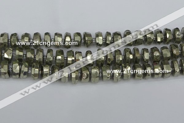 CRB599 15.5 inches 8*14mm faceted rondelle pyrite beads