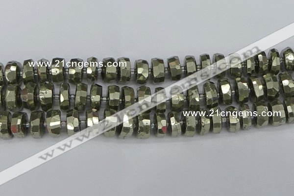 CRB600 15.5 inches 8*16mm faceted rondelle pyrite beads