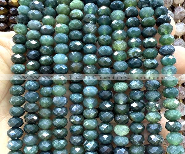 CRB6217 15 inches 5*8mm faceted rondelle moss agate beads