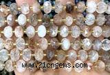CRB6303 6*10mm faceted rondelle black gold rutilated quartz beads