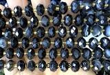 CRB6329 15 inches 6*10mm faceted rondelle black banded agate beads