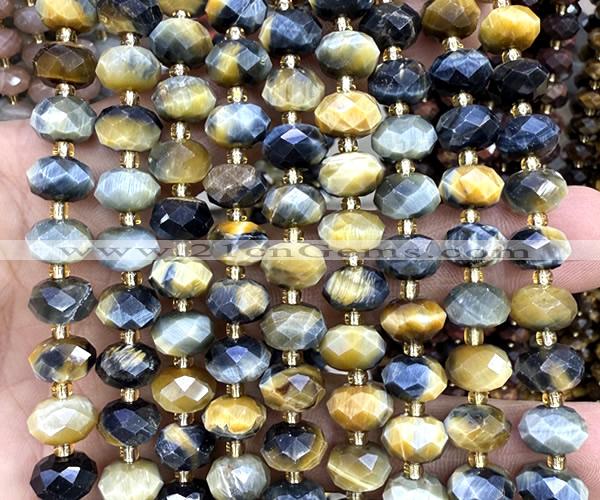 CRB6363 15 inches 6*10mm faceted rondelle golden & blue tiger eye beads