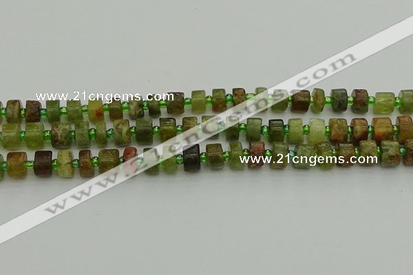 CRB664 15.5 inches 5*8mm tyre green garnet gemstone beads