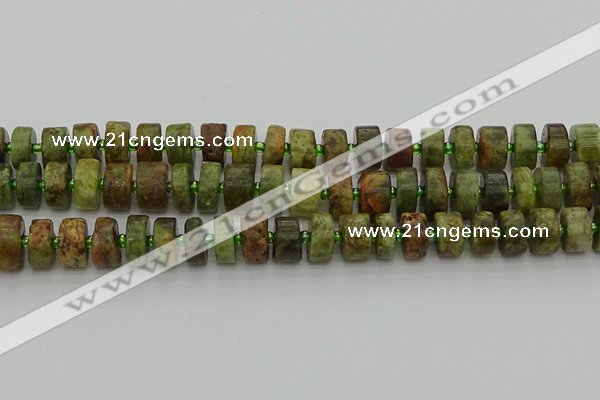 CRB666 15.5 inches 6*12mm tyre green garnet gemstone beads