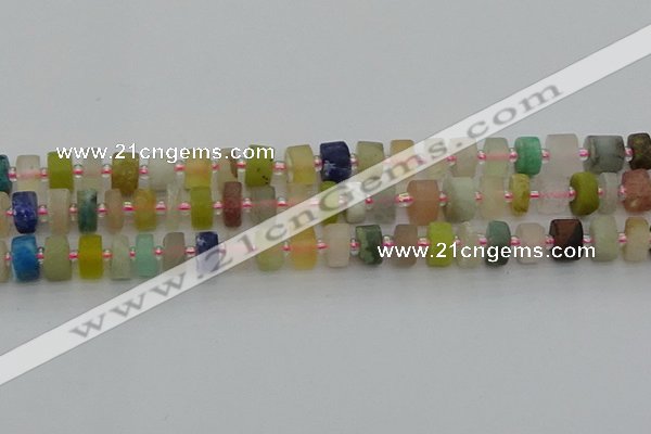 CRB679 15.5 inches 5*8mm tyre matte mixed gemstone beads