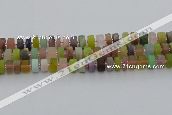 CRB681 15.5 inches 6*12mm tyre matte mixed gemstone beads