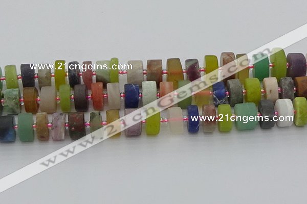 CRB683 15.5 inches 8*16mm tyre matte mixed gemstone beads