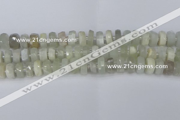 CRB811 15.5 inches 6*12mm faceted rondelle grey moonstone beads
