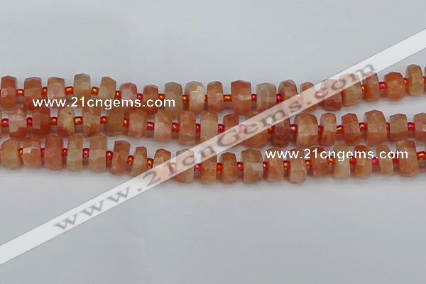 CRB818 15.5 inches 6*10mm faceted rondelle orange moonstone beads