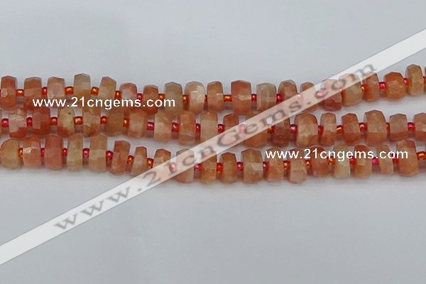 CRB818 15.5 inches 6*10mm faceted rondelle orange moonstone beads