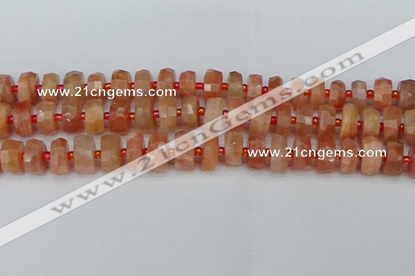 CRB819 15.5 inches 7*12mm faceted rondelle orange moonstone beads