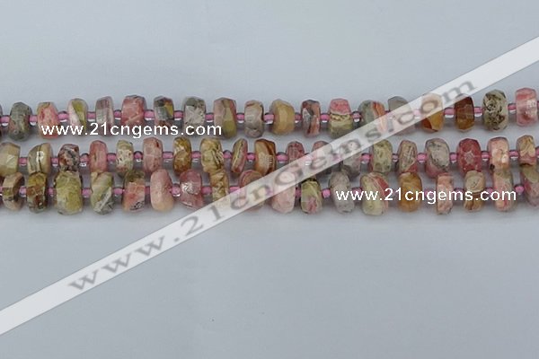 CRB834 15.5 inches 6*10mm faceted rondelle rhodochrosite beads