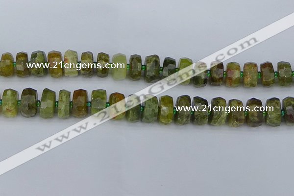 CRB851 15.5 inches 7*12mm faceted rondelle green garnet beads