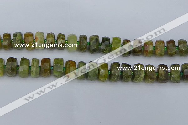 CRB852 15.5 inches 8*14mm faceted rondelle green garnet beads