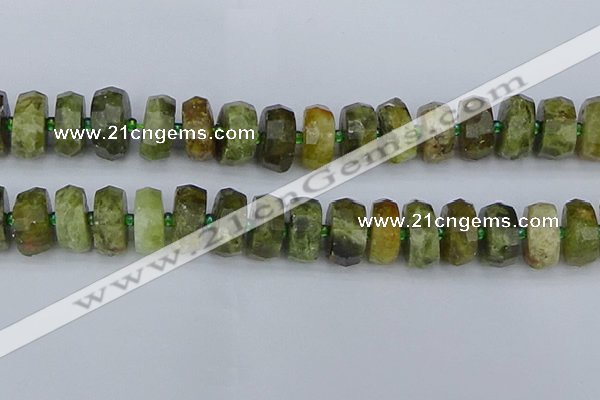 CRB854 15.5 inches 8*18mm faceted rondelle green garnet beads