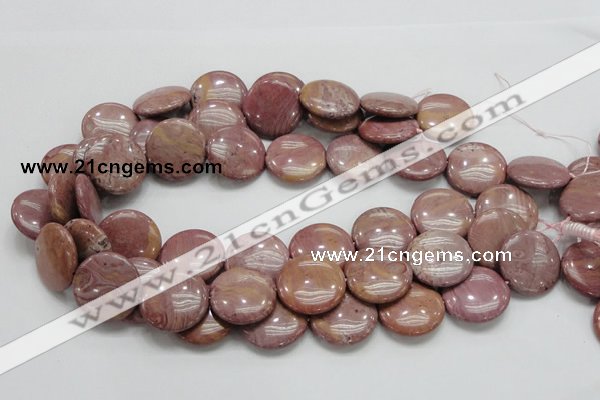 CRC75 15.5 inches 25mm flat round rhodochrosite gemstone beads