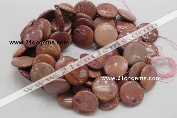 CRC76 15.5 inches 30mm flat round rhodochrosite gemstone beads