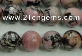 CRD16 15.5 inches 14mm faceted round rhodonite gemstone beads