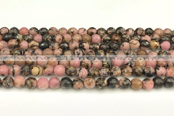 CRD360 15 inches 6mm faceted round rhodonite beads wholesale