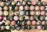 CRD375 15 inches 10mm faceted round rhodonite beads wholesale