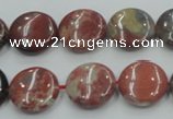 CRE07 16 inches 15mm flat round natural red jasper beads wholesale