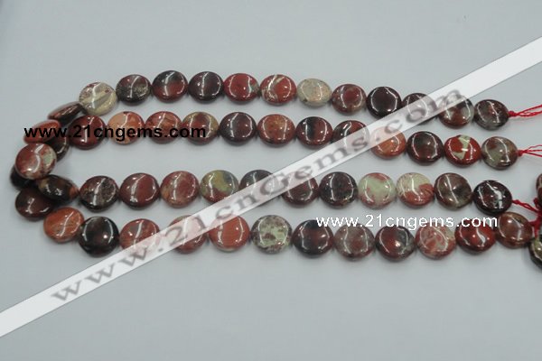 CRE07 16 inches 15mm flat round natural red jasper beads wholesale