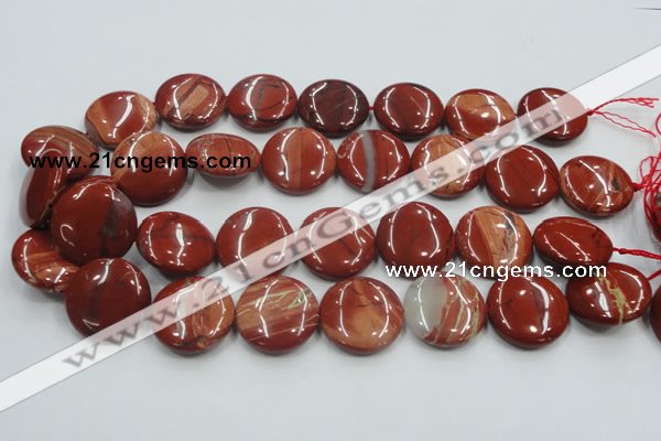 CRE09 16 inches 25mm flat round natural red jasper beads wholesale