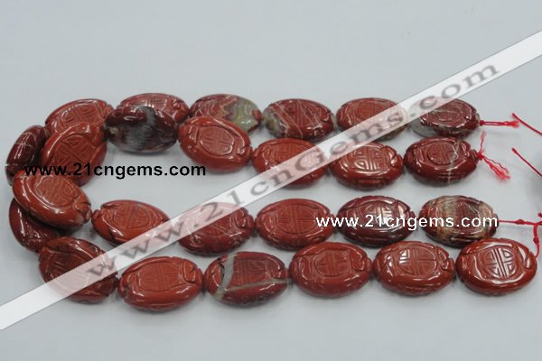 CRE19 16 inches 22*30mm carved oval natural red jasper beads wholesale