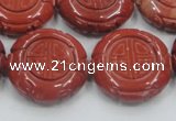 CRE20 16 inches 25mm carved coin natural red jasper beads wholesale