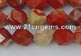 CRE347 15.5 inches 10mm faceted nuggets red jasper beads