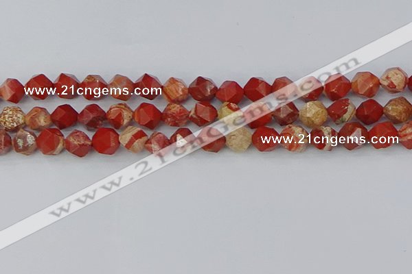 CRE347 15.5 inches 10mm faceted nuggets red jasper beads