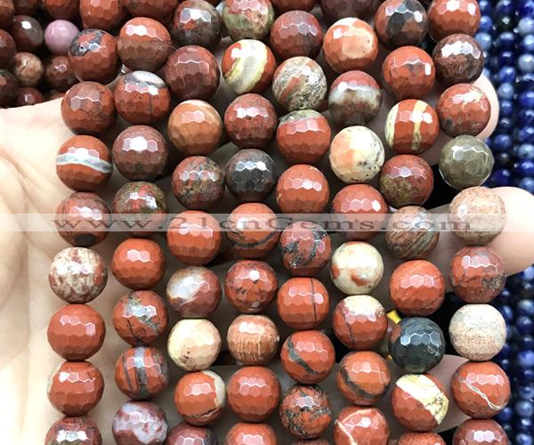 CWJ379 15 inches 10mm faceted round red jasper beads wholesale
