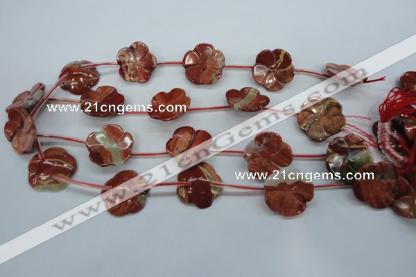 CRE62 15.5 inches 24mm carved flower red jasper beads wholesale