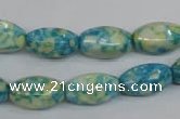 CRF114 15.5 inches 8*14mm rice dyed rain flower stone beads