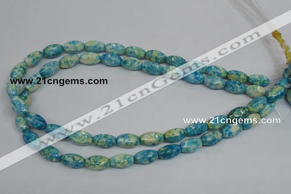 CRF114 15.5 inches 8*14mm rice dyed rain flower stone beads