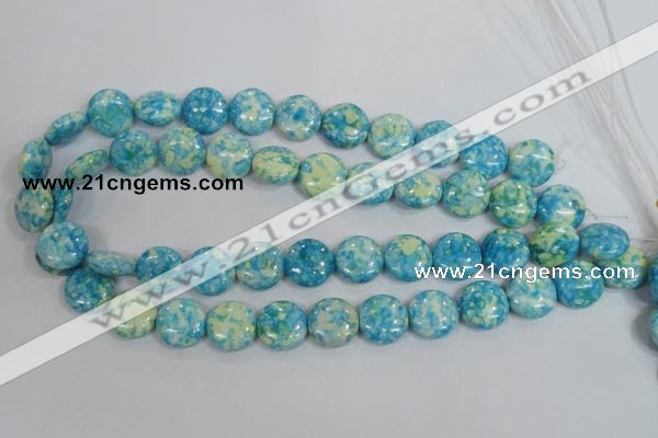 CRF119 15.5 inches 16mm flat round dyed rain flower stone beads