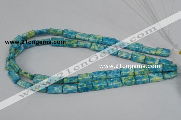 CRF138 15.5 inches 10*15mm flat tube dyed rain flower stone beads