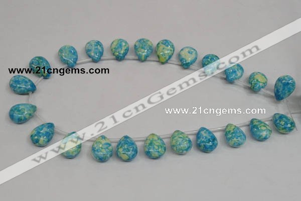 CRF148 Top-drilled 13*18mm flat teardrop dyed rain flower stone beads