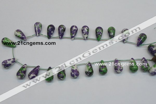 CRF15 11*21mm top-drilled teardrop dyed rain flower stone beads