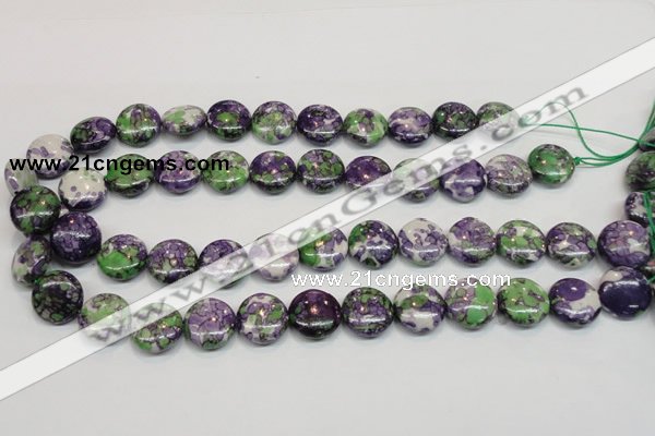 CRF16 15.5 inches 16mm flat round dyed rain flower stone beads