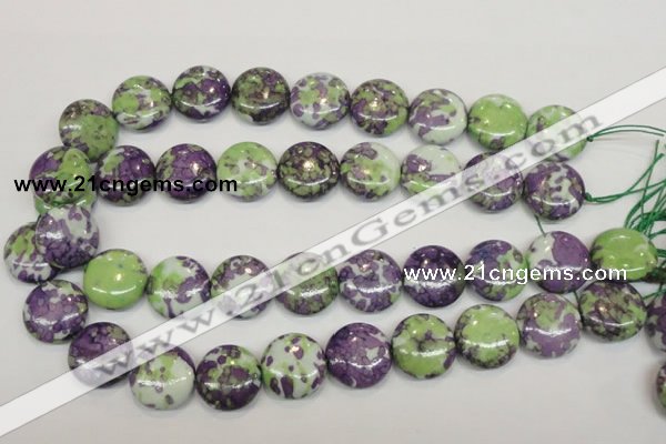 CRF17 15.5 inches 20mm flat round dyed rain flower stone beads