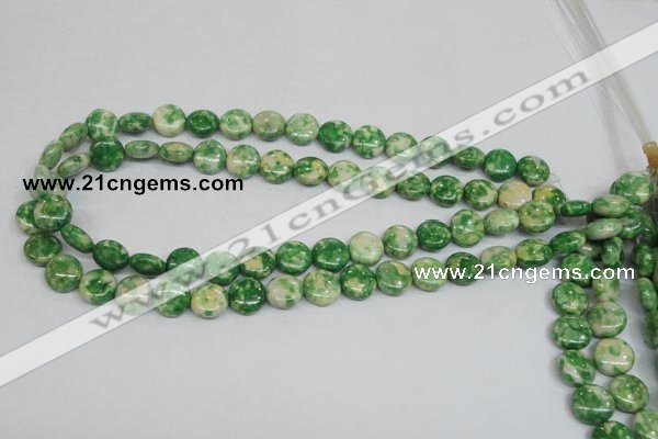 CRF197 15.5 inches 12mm flat round dyed rain flower stone beads