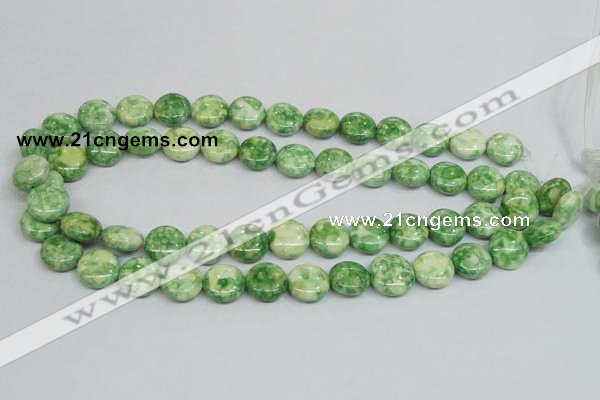 CRF198 15.5 inches 14mm flat round dyed rain flower stone beads