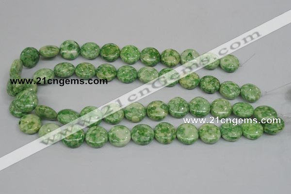 CRF199 15.5 inches 16mm flat round dyed rain flower stone beads