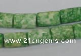 CRF218 15.5 inches 10*15mm flat tube dyed rain flower stone beads