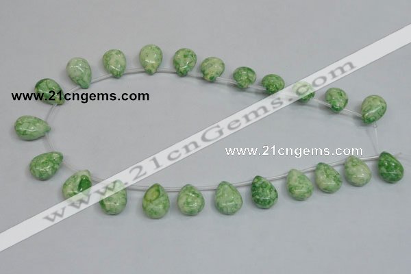 CRF228 Top-drilled 13*18mm flat teardrop dyed rain flower stone beads