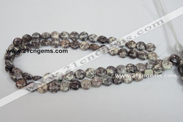 CRF236 15.5 inches 12mm flat round dyed rain flower stone beads