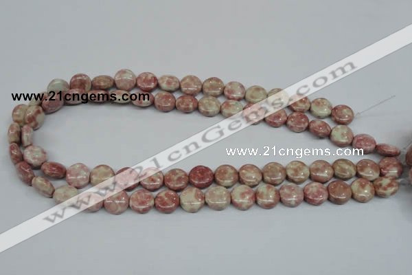 CRF255 15.5 inches 10mm flat round dyed rain flower stone beads